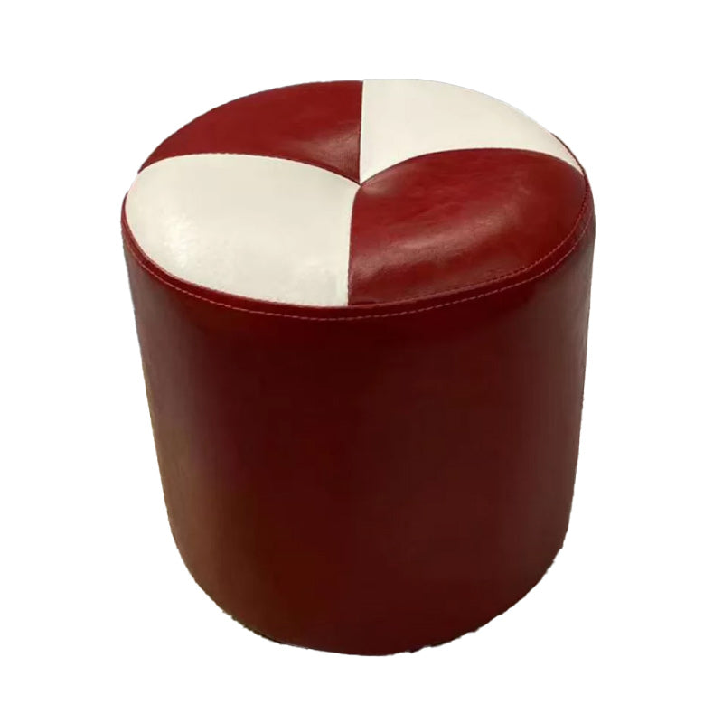 Color Block Pouf Cylinder Shape Faux Leather Contemporary Stain Resistant Pouf