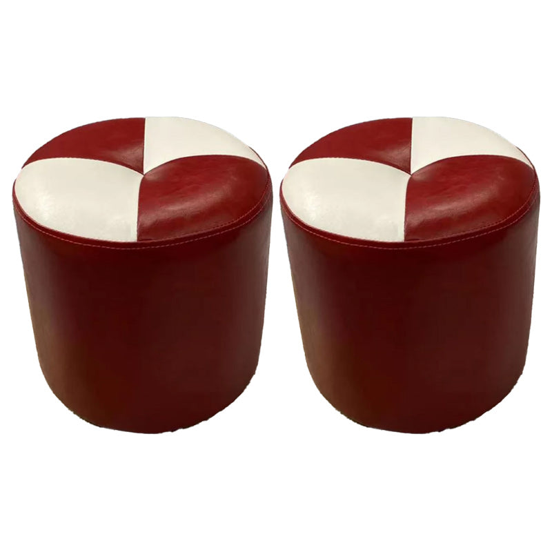 Color Block Pouf Cylinder Shape Faux Leather Contemporary Stain Resistant Pouf
