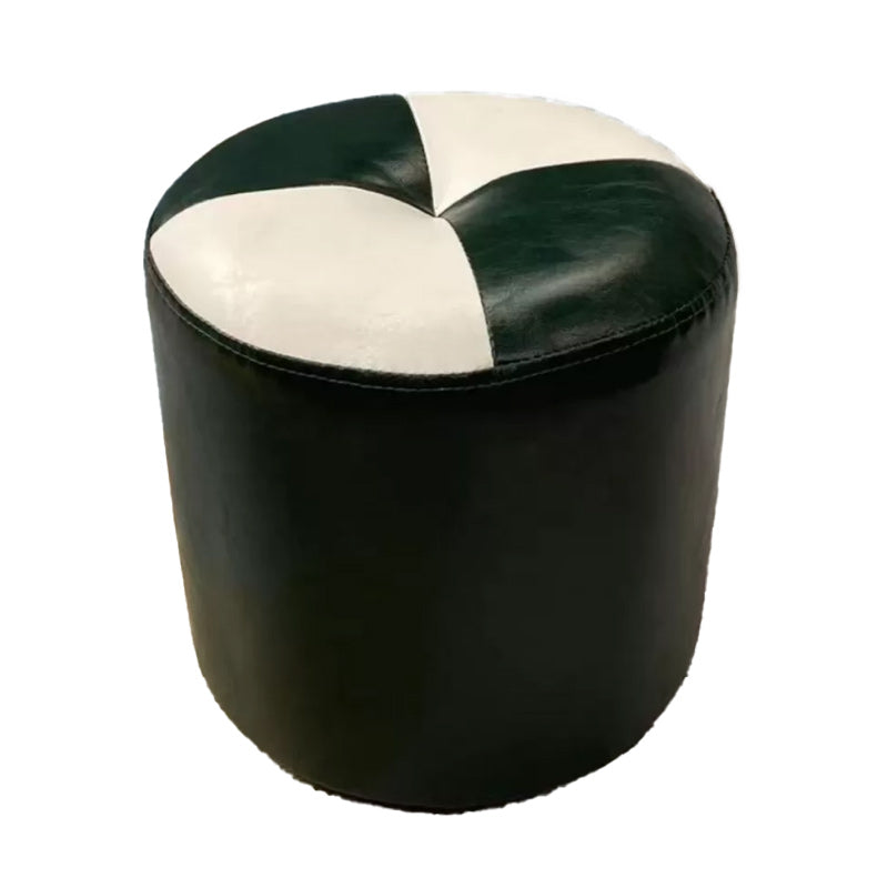 Color Block Pouf Cylinder Shape Faux Leather Contemporary Stain Resistant Pouf