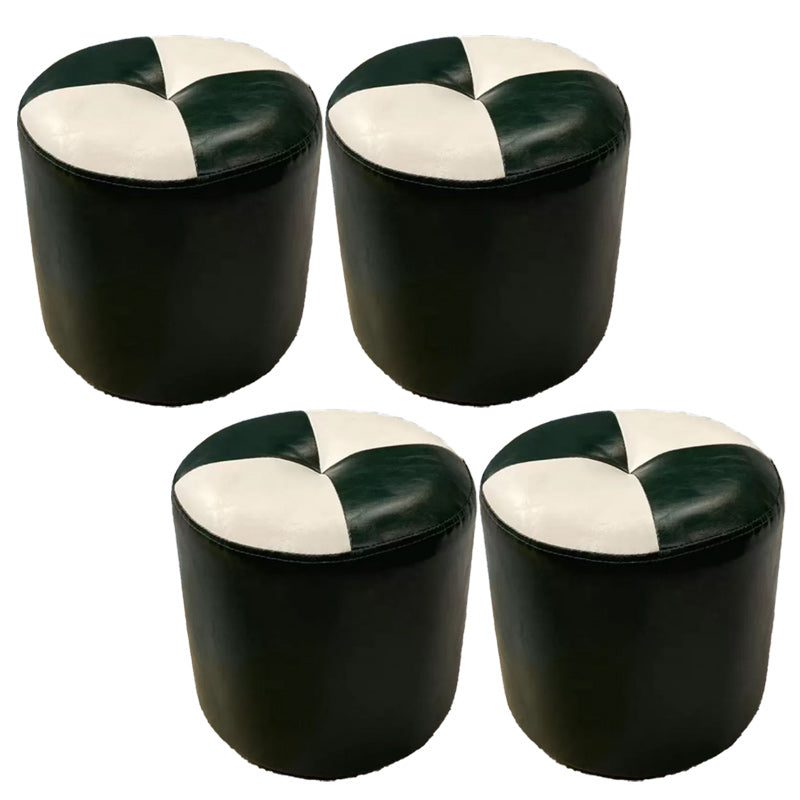 Color Block Pouf Cylinder Shape Faux Leather Contemporary Stain Resistant Pouf