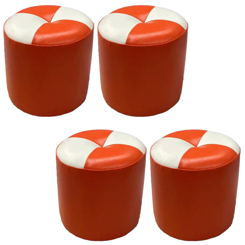 Color Block Pouf Cylinder Shape Faux Leather Contemporary Stain Resistant Pouf