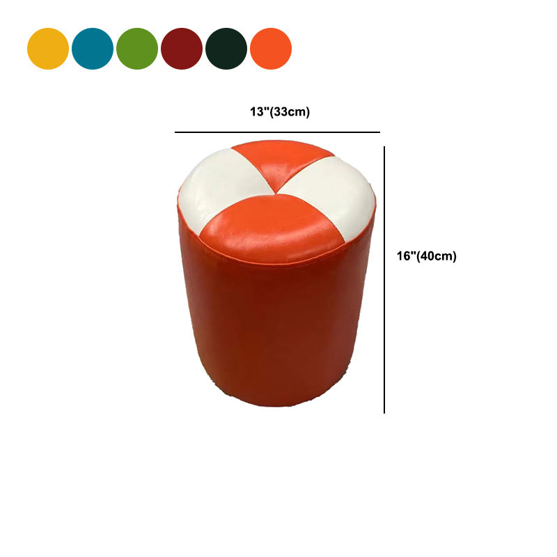 Color Block Pouf Cylinder Shape Faux Leather Contemporary Stain Resistant Pouf
