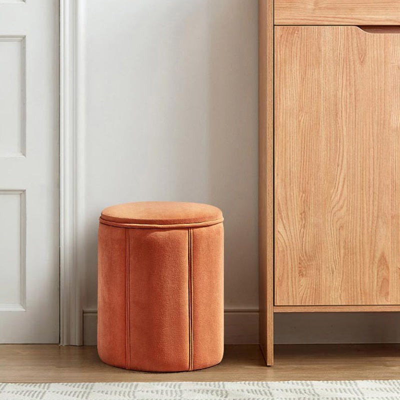 Orange Velvet Ottoman Modern Round Ottoman Stain Resistant Ottoman