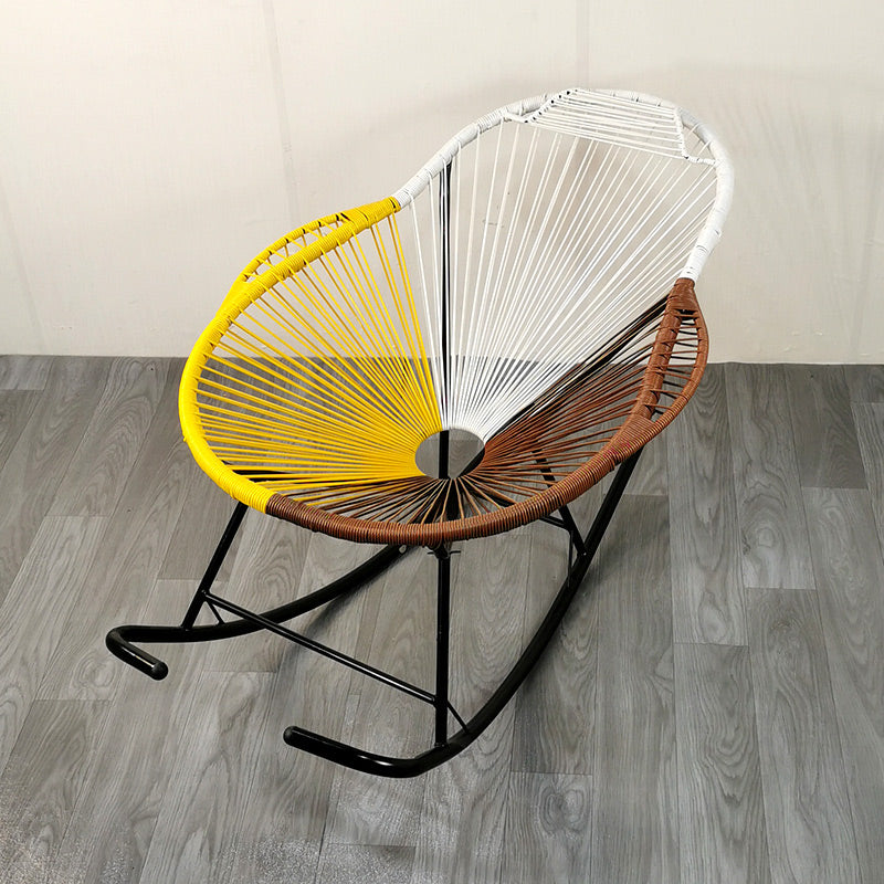 Modern Rocking Chair Wicker Woven Rope Weather-Resistant Rocker