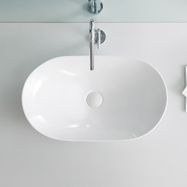 Contemporary Bathroom Sink Pop-Up Drain Porcelain Oval-Shape Vessel Lavatory Sink