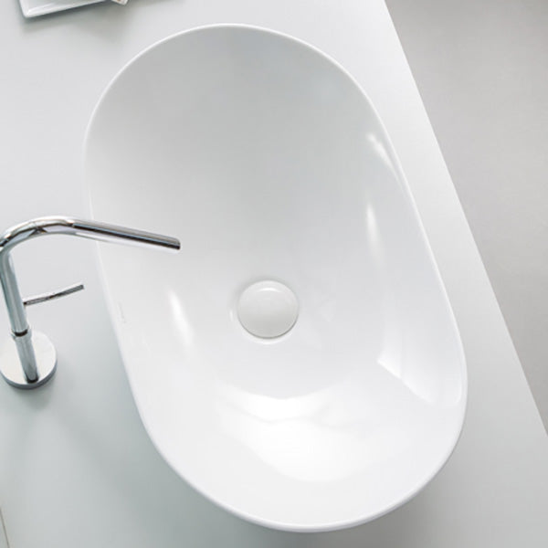 Contemporary Bathroom Sink Pop-Up Drain Porcelain Oval-Shape Vessel Lavatory Sink