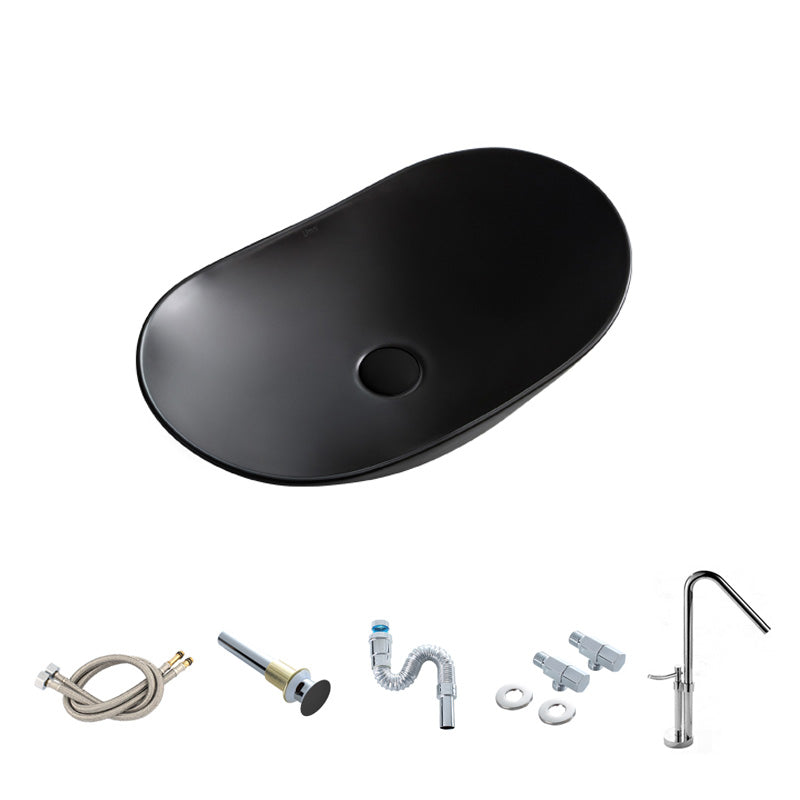 Contemporary Bathroom Sink Pop-Up Drain Porcelain Oval-Shape Vessel Lavatory Sink