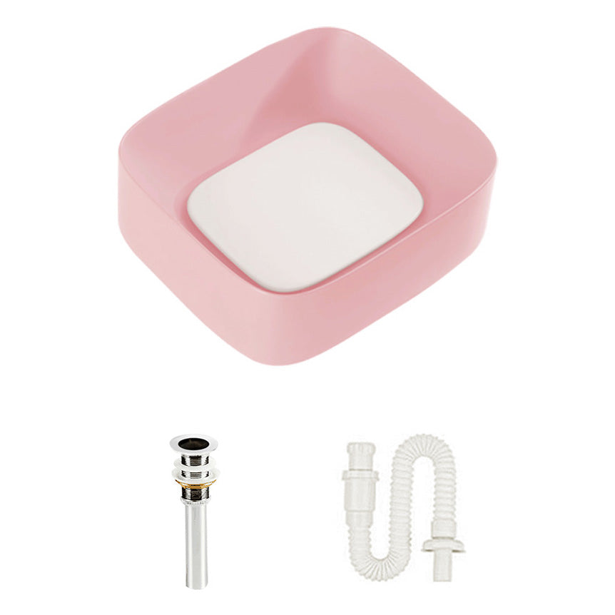 Modern Bathroom Sink Pop-Up Drain Porcelain Solid Color Sink (Faucet Not Included)