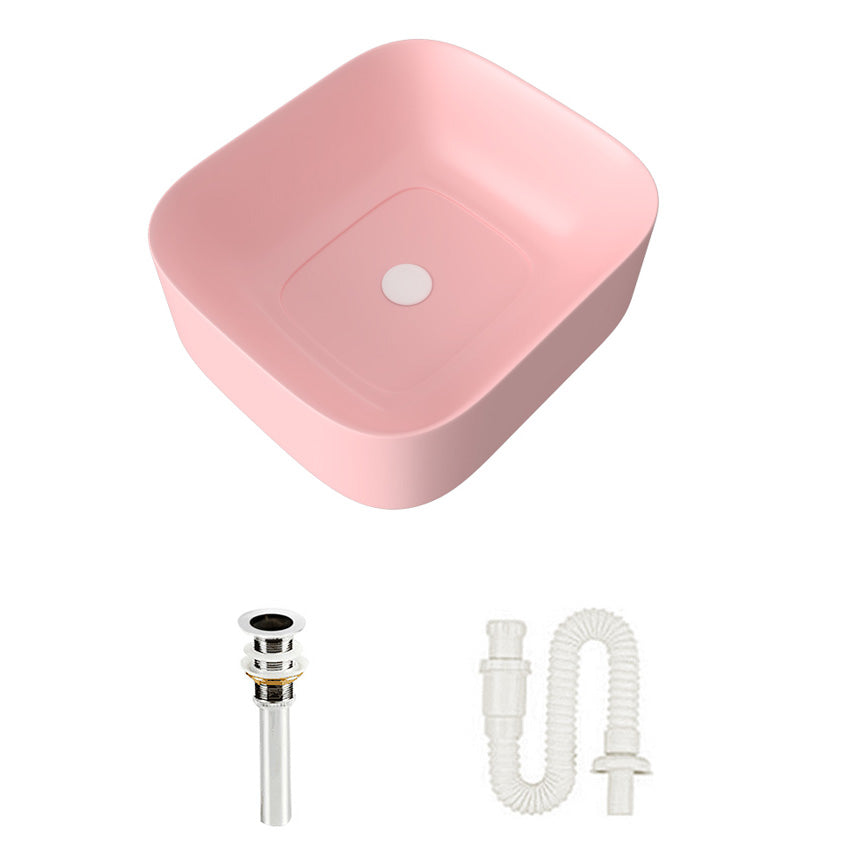 Modern Bathroom Sink Pop-Up Drain Porcelain Solid Color Sink (Faucet Not Included)