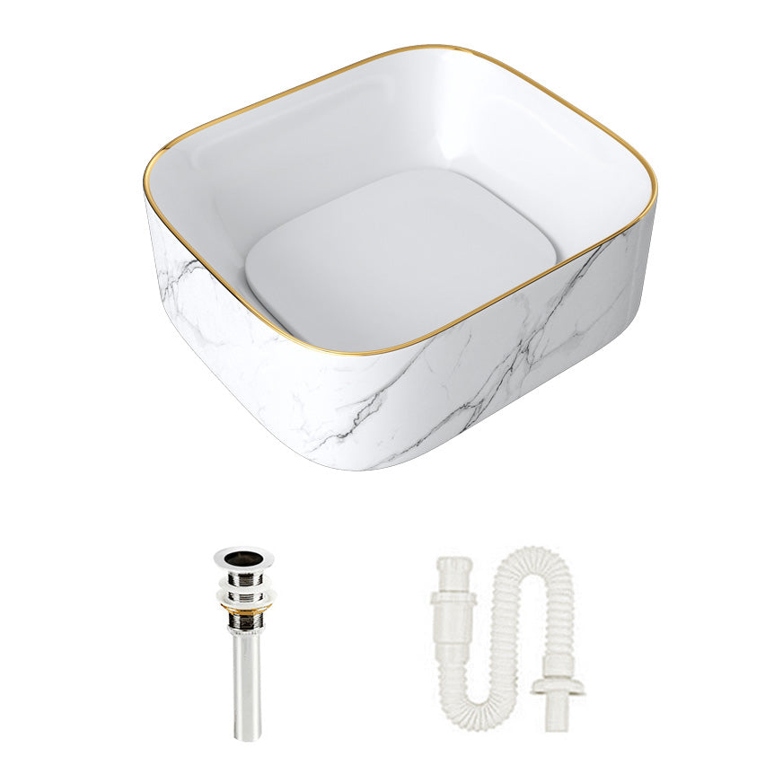 Modern Bathroom Sink Pop-Up Drain Porcelain Solid Color Sink (Faucet Not Included)