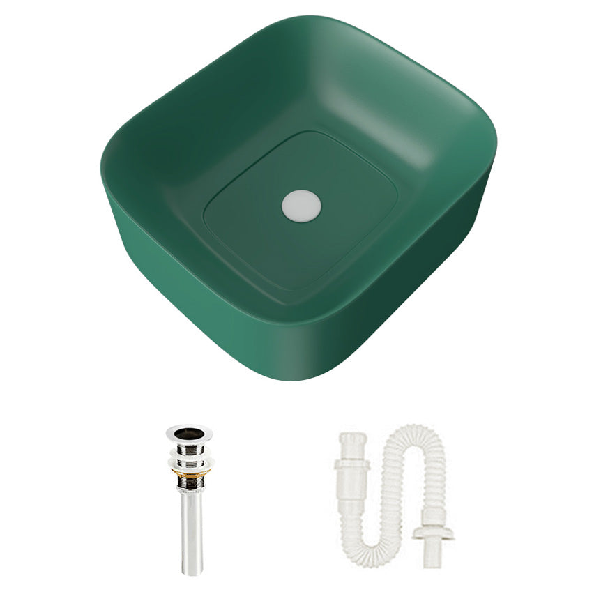 Modern Bathroom Sink Pop-Up Drain Porcelain Solid Color Sink (Faucet Not Included)