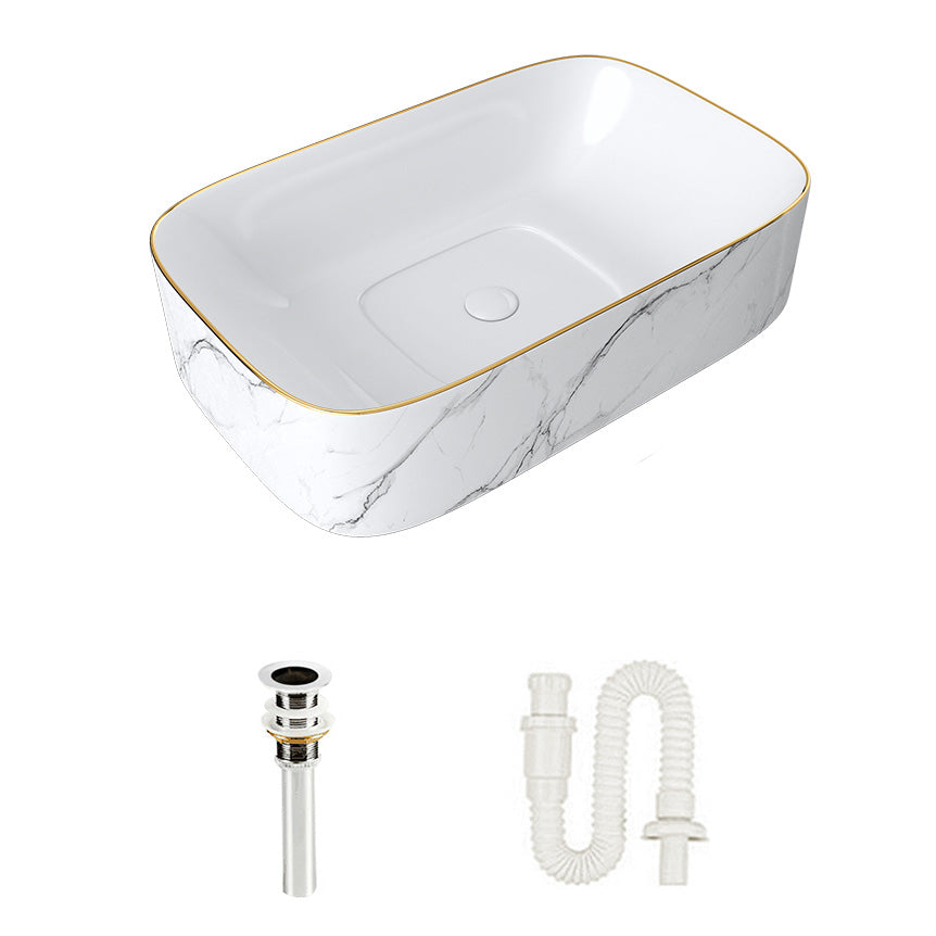 Modern Bathroom Sink Pop-Up Drain Porcelain Solid Color Sink (Faucet Not Included)