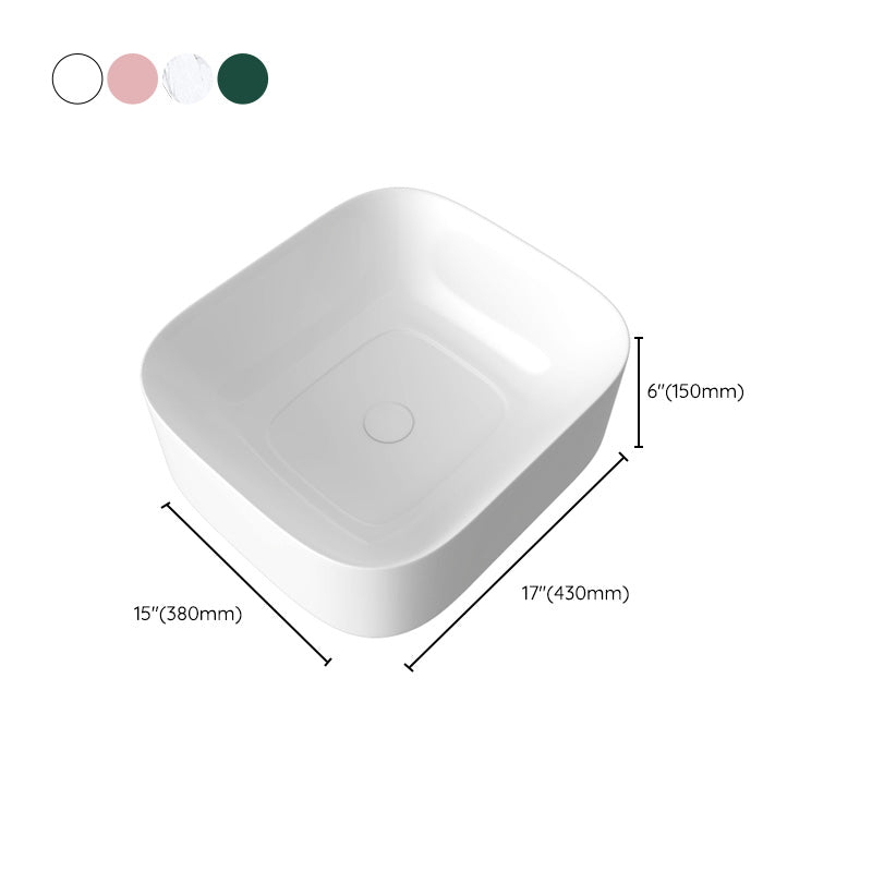 Modern Bathroom Sink Pop-Up Drain Porcelain Solid Color Sink (Faucet Not Included)
