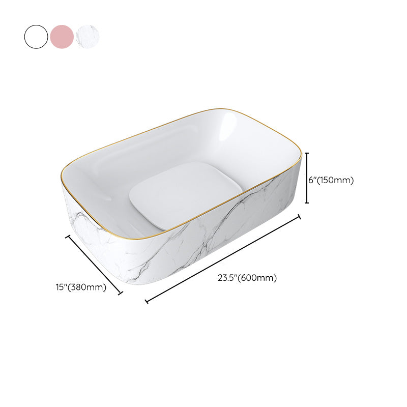 Modern Bathroom Sink Pop-Up Drain Porcelain Solid Color Sink (Faucet Not Included)