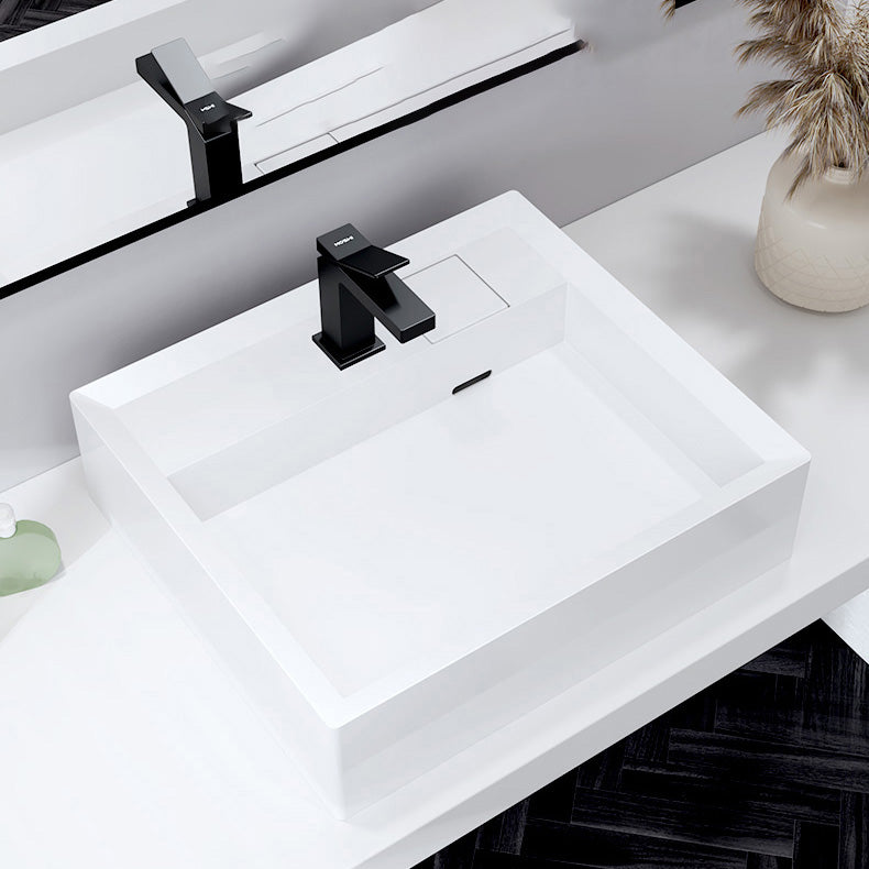 Modern Bathroom Sink Pop-Up Drain Porcelain Solid Color Rectangular Vessel