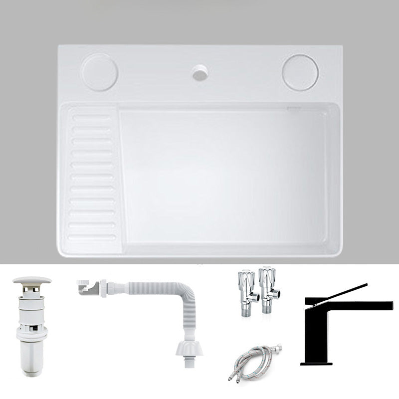 Modern Bathroom Sink Pop-Up Drain Porcelain Solid Color Rectangular Vessel