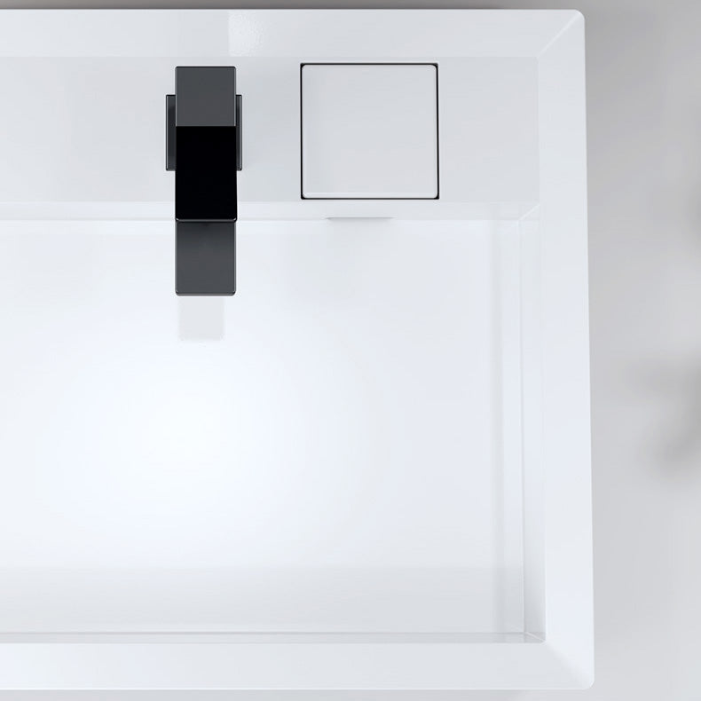 Modern Bathroom Sink Pop-Up Drain Porcelain Solid Color Rectangular Vessel