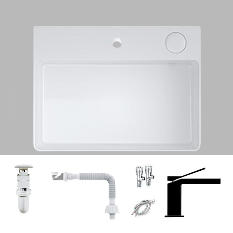 Modern Bathroom Sink Pop-Up Drain Porcelain Solid Color Rectangular Vessel