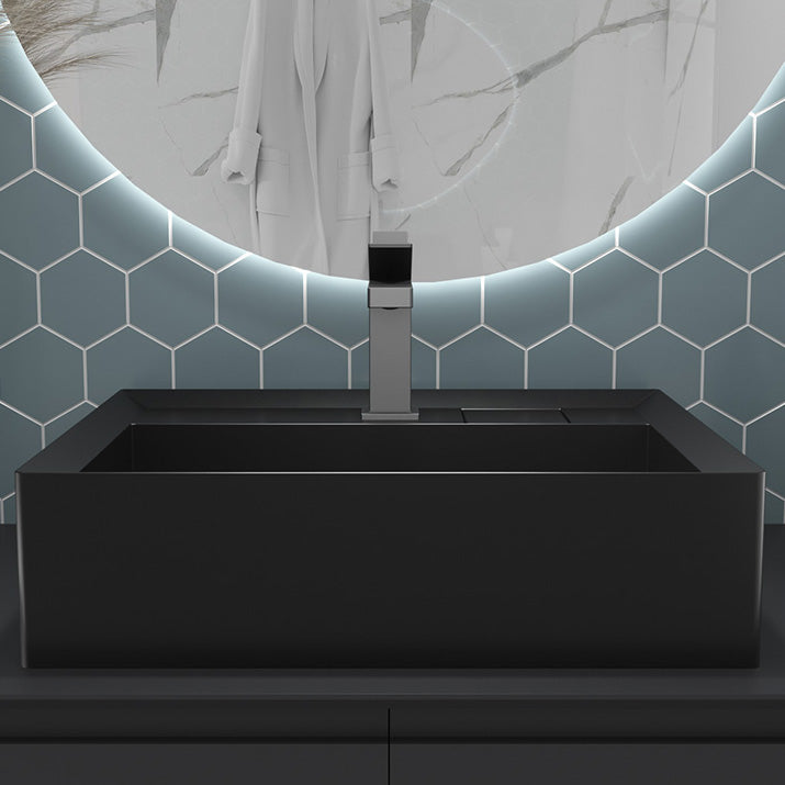 Modern Bathroom Sink Pop-Up Drain Porcelain Solid Color Rectangular Vessel