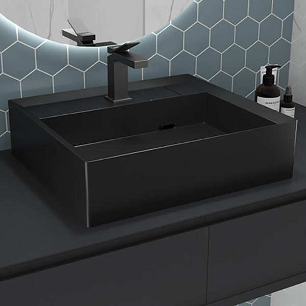 Modern Bathroom Sink Pop-Up Drain Porcelain Solid Color Rectangular Vessel