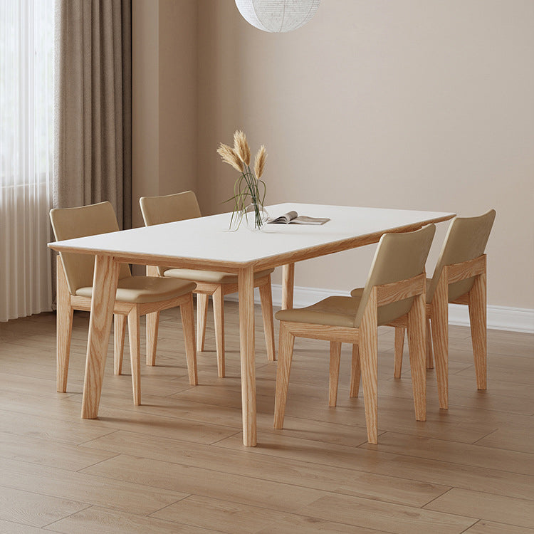 1/3/4/5 Pieces Rectangle Dining Set Sintered Stone Top Dining Table with Wooden Base