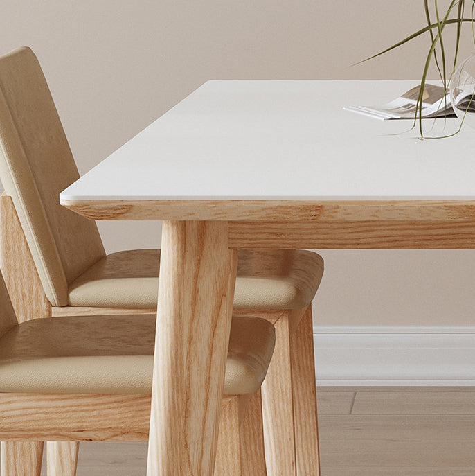 1/3/4/5 Pieces Rectangle Dining Set Sintered Stone Top Dining Table with Wooden Base