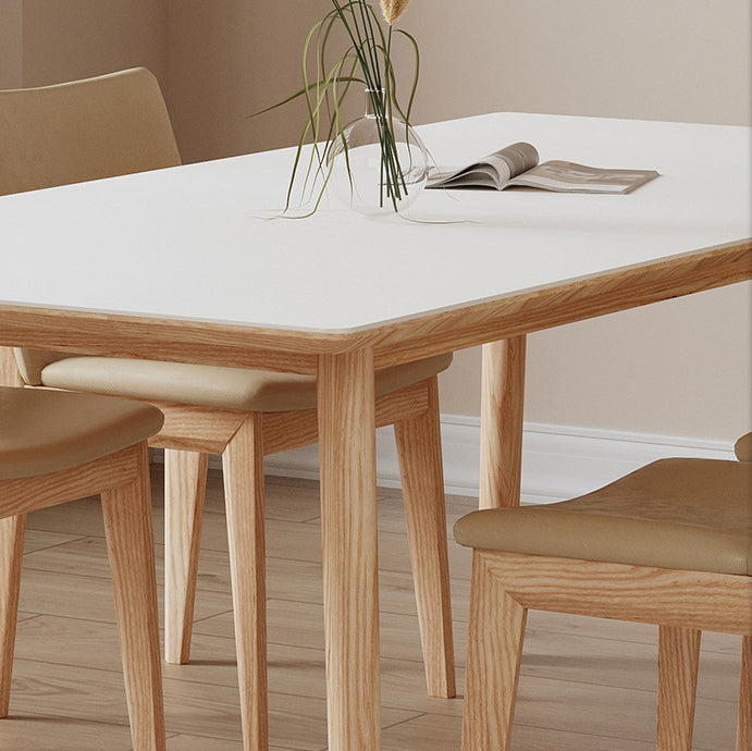 1/3/4/5 Pieces Rectangle Dining Set Sintered Stone Top Dining Table with Wooden Base