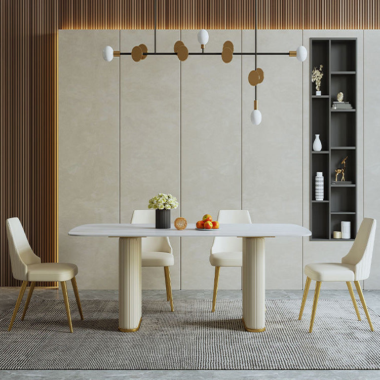 1/4/6/7/9 Pieces Rectangle Dining Set Sintered Stone Top Dining Table with Leather Chairs