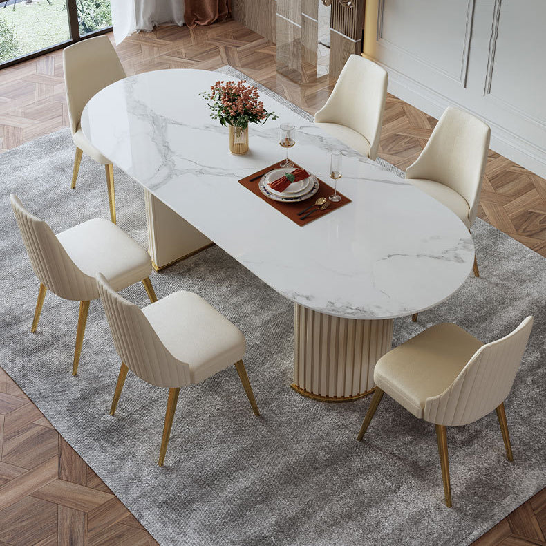 1/4/6/7/9 Pieces Rectangle Dining Set Sintered Stone Top Dining Table with Leather Chairs
