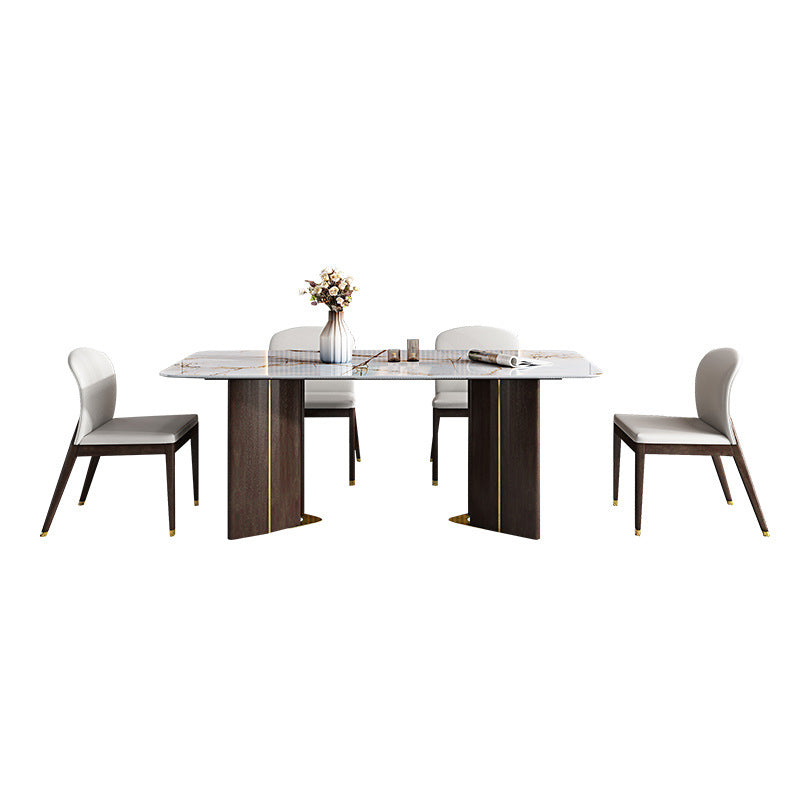 1/4/5/6/7 Pieces Rectangle Dining Set Sintered Stone Top Dining Table with Leather Chairs