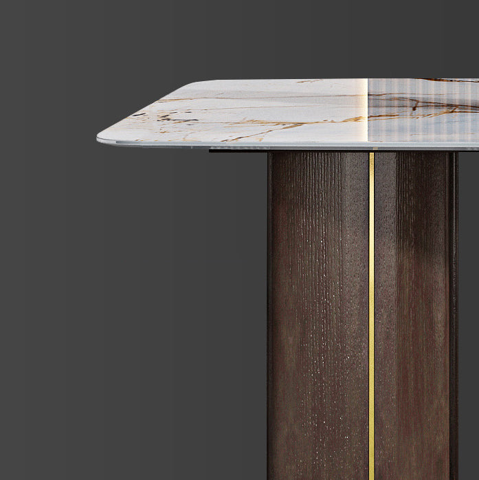 1/4/5/6/7 Pieces Rectangle Dining Set Sintered Stone Top Dining Table with Leather Chairs