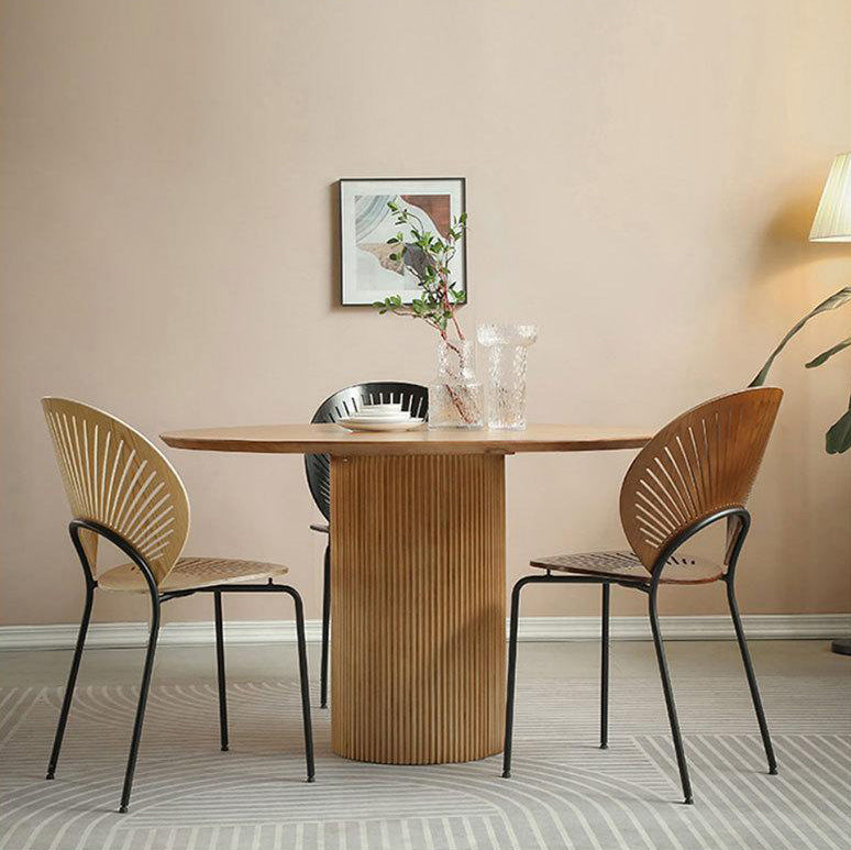 1/2/3/4 Pieces Modern Dining Set Solid Wood Round Table with Plastic Chairs