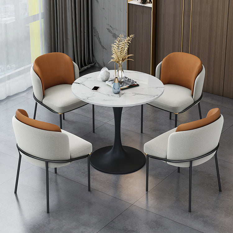 Contemporary Stone Dining Set 1/4/5 Pieces Round Dining Table Set with Padded Chairs