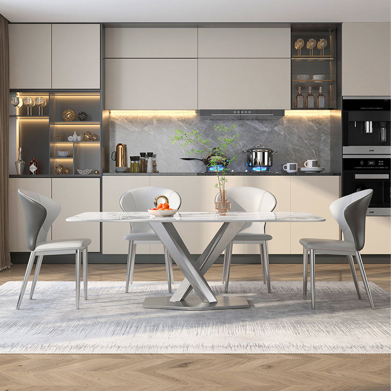 Sintered Stone Top Set 1/4/5/7 Pcs Rectangle Dining Table and Wingback Leather Chairs