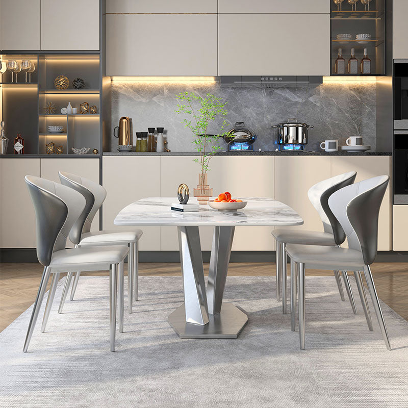 Sintered Stone Top Set 1/4/5/7 Pcs Rectangle Dining Table and Wingback Leather Chairs