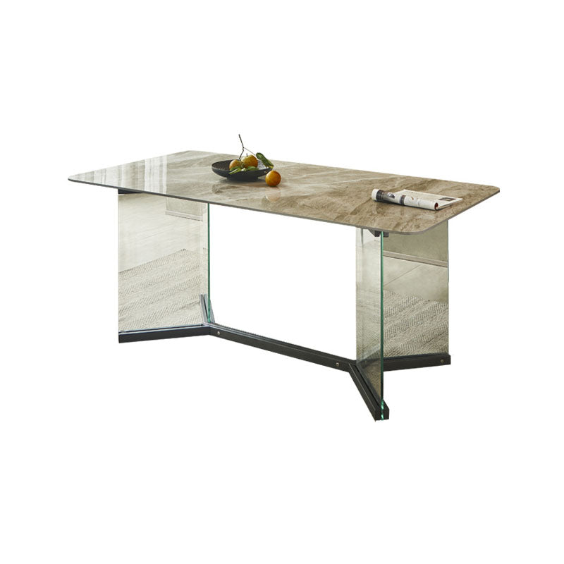 Modern Dining Set 1/7 Pcs Glass Base Dining Table with Solid Wood Arm Chairs