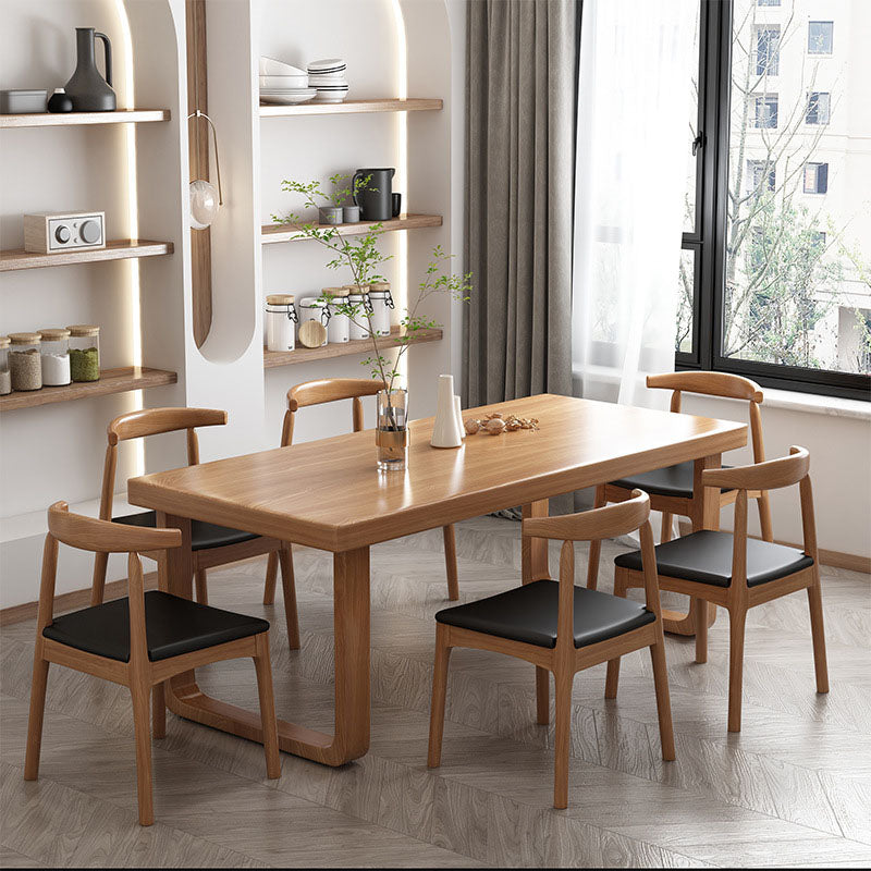 Natural Finish Solid Wood Dining Set 1/7 Pieces Modern Dinette Set with Wooden Chairs