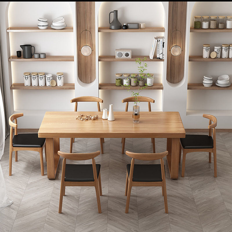 Natural Finish Solid Wood Dining Set 1/7 Pieces Modern Dinette Set with Wooden Chairs