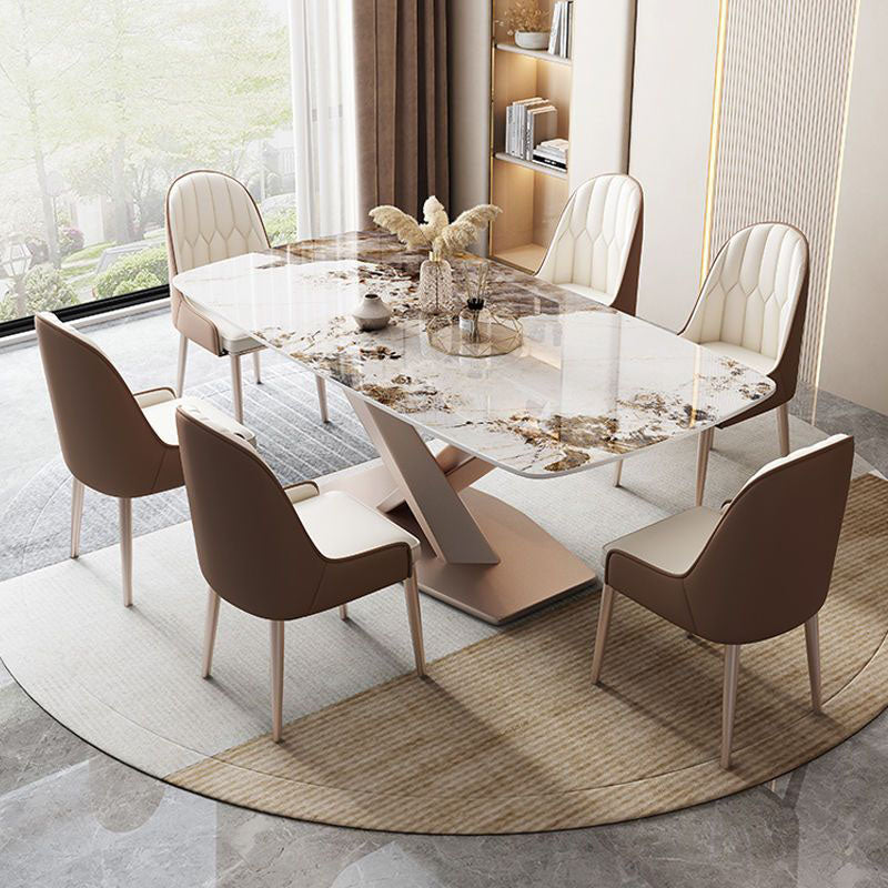 Modern Dining Set 1/5/7 Pcs Sintered Stone Top Table with Dining Upholstered Chairs