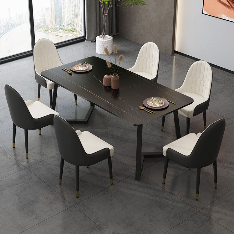 Contemporary Black Dining Table Set 1/2/7 Pieces Metal Dining Set with Padded Chairs
