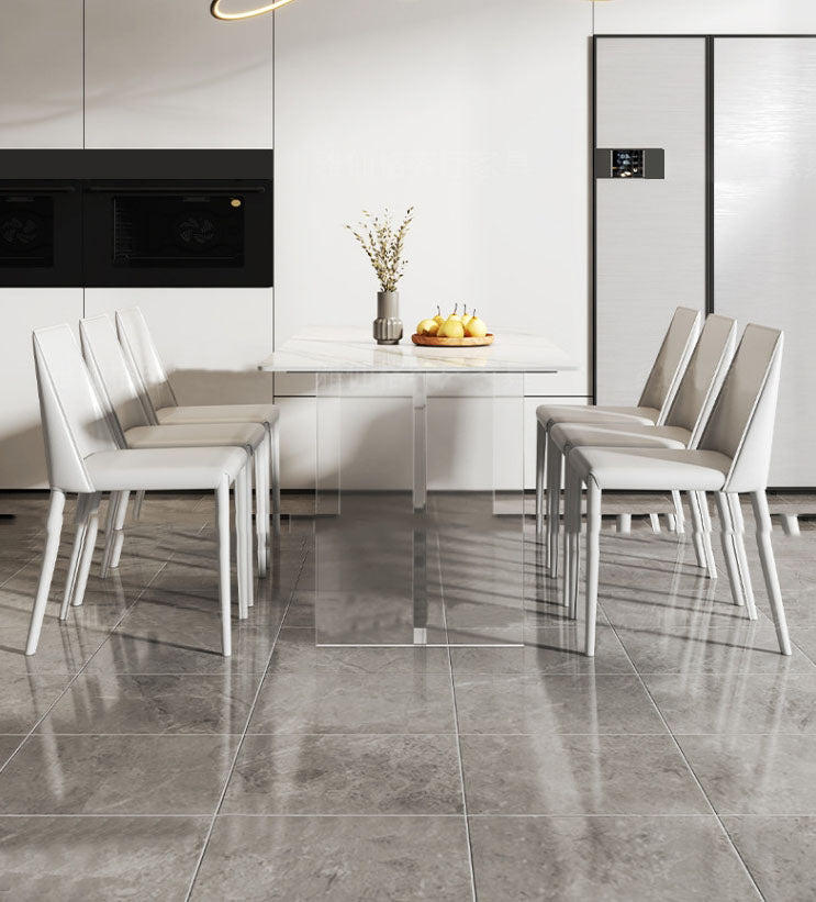 Glam Dinette Set with Solid Back Chairs 1/2/4/6/7/8 Pieces Glossy White Dining Table Set