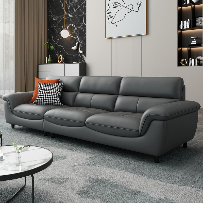 Modern 34.64" H Genuine Leather Pillow Top Arm Sofa for Living Room