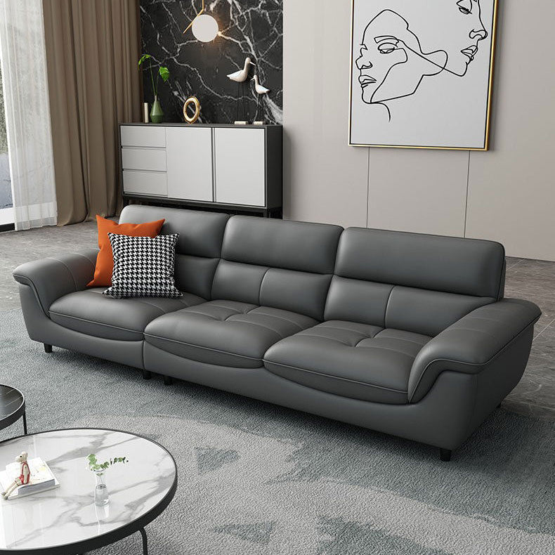 Modern 34.64" H Genuine Leather Pillow Top Arm Sofa for Living Room