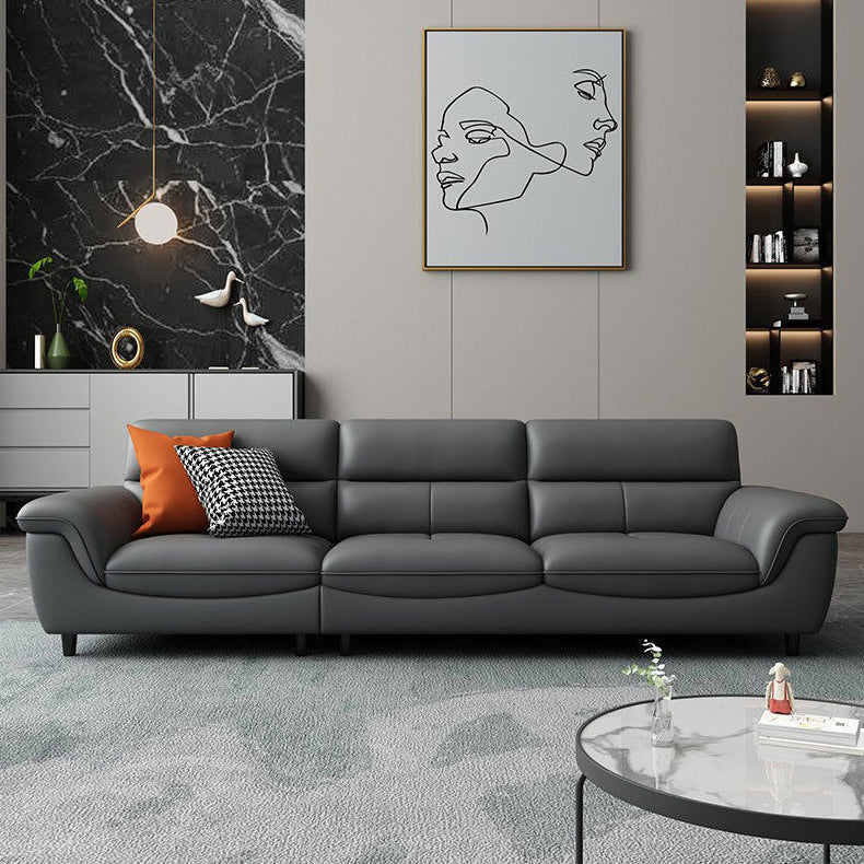 Modern 34.64" H Genuine Leather Pillow Top Arm Sofa for Living Room