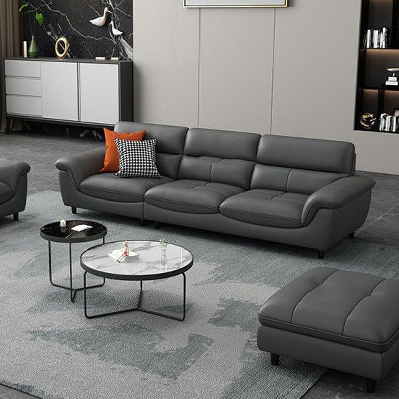 Modern 34.64" H Genuine Leather Pillow Top Arm Sofa for Living Room