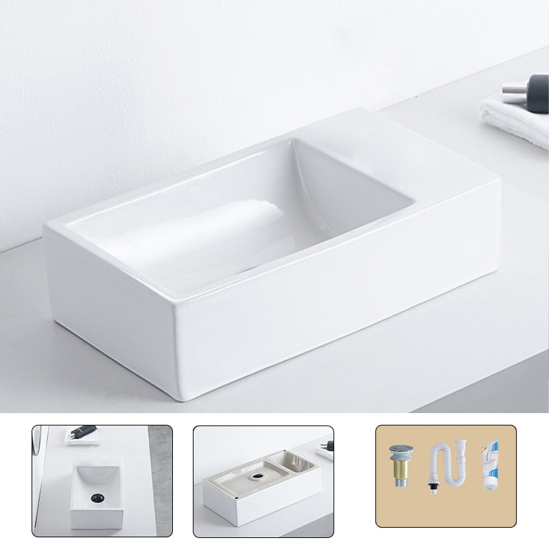 Contemporary Bathroom Sink Porcelain Pop-Up Drain Rectangular Vessel