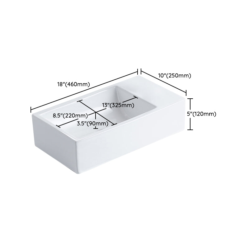 Contemporary Bathroom Sink Porcelain Pop-Up Drain Rectangular Vessel