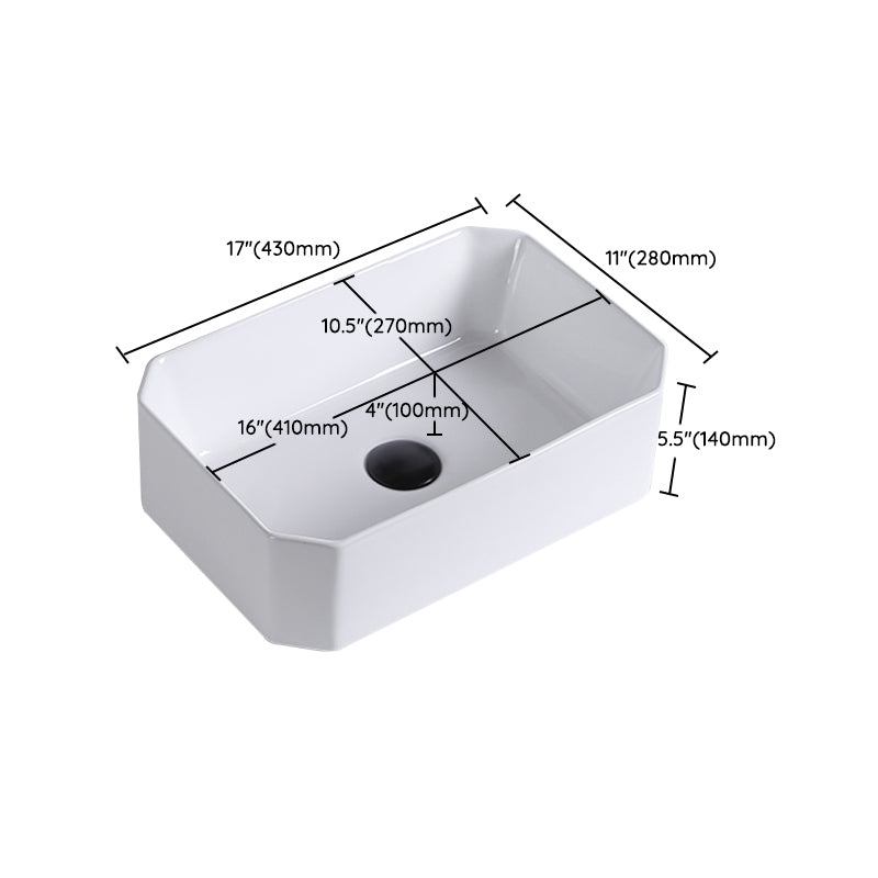 Contemporary Bathroom Sink Porcelain Pop-Up Drain Rectangular Vessel