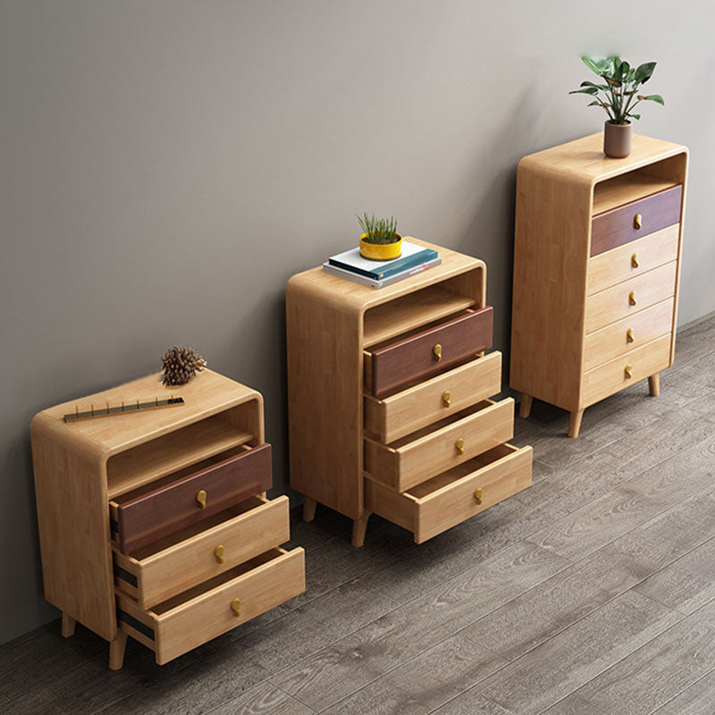 Glam Rubber Wood Storage Chest Bedroom Vertical Chest with Drawers