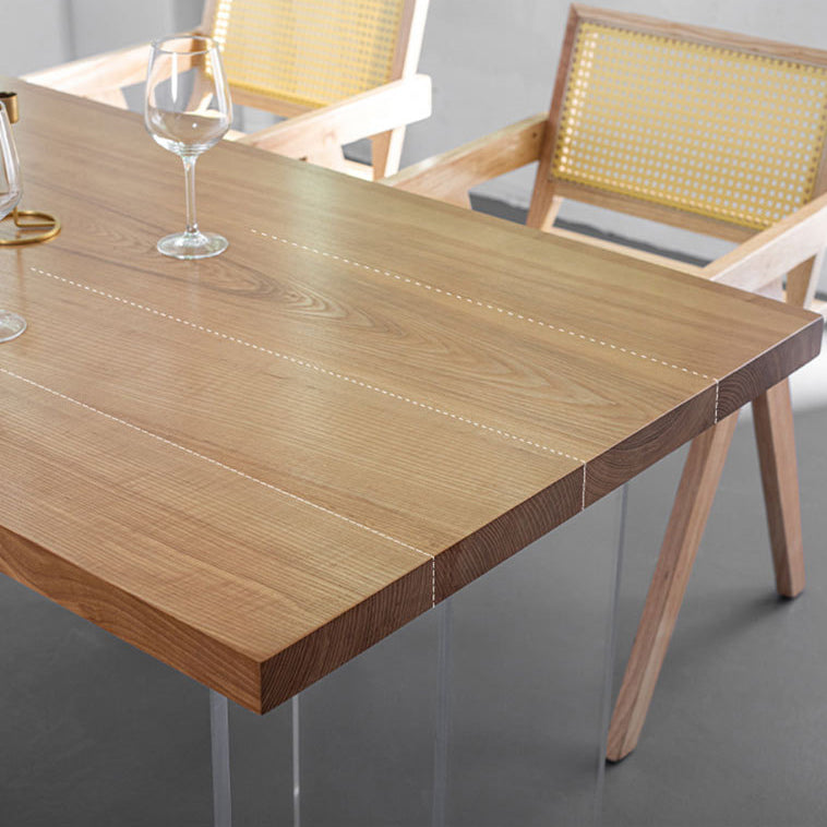 Wood Top Dining Table Set with Acrylic Base 1/4/5 Pieces Brown Dinette Set for Kitchen